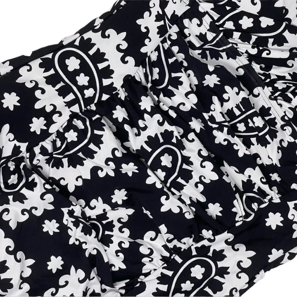 Anne Cole NWT Black & White Print One-Piece Swimsuit, Size 6, optional straps